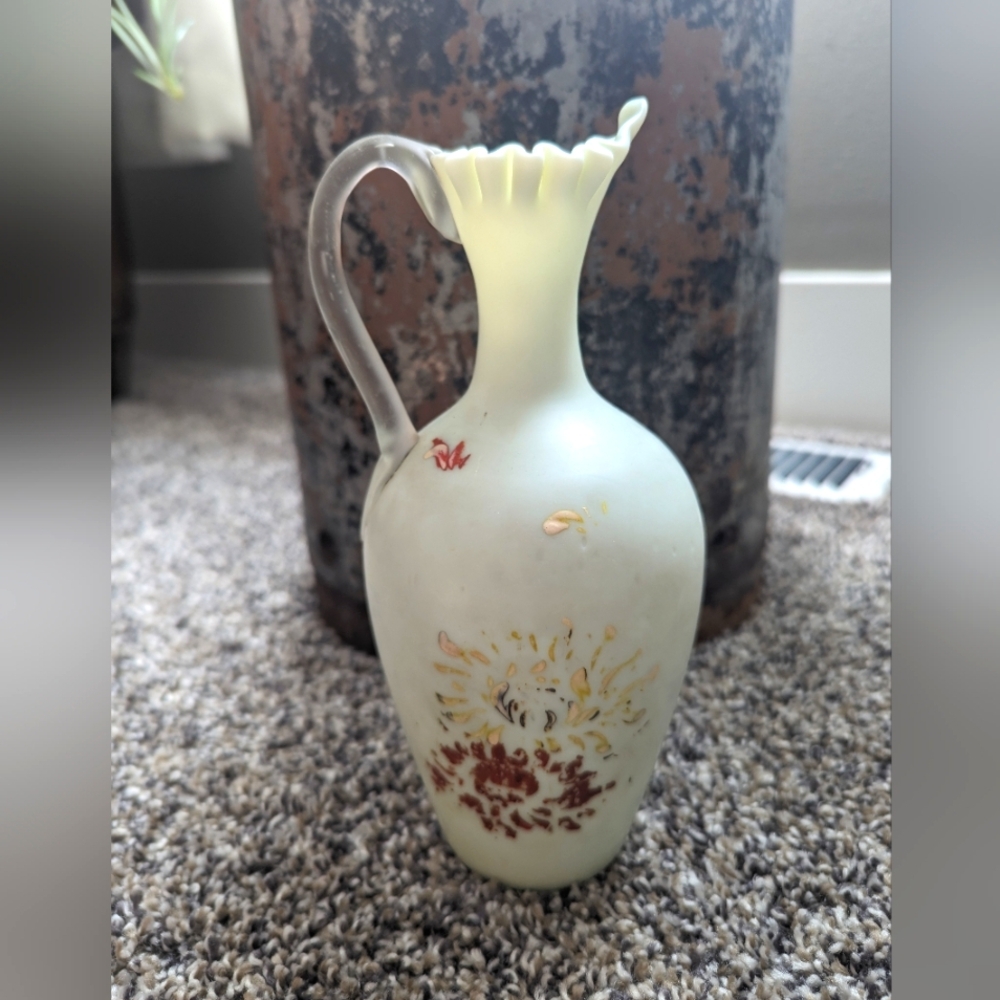 GLOWS -Victorian Satin Vaseline Glass Vase/Pitcher